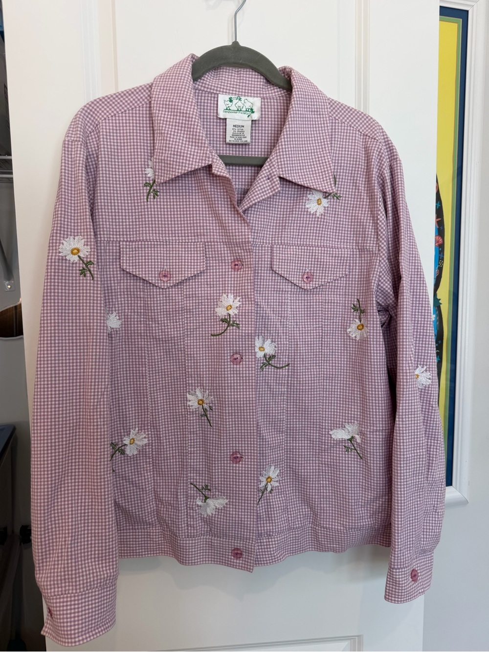 Quacker Factory Medium Lovely Gingham Daisies Purple Embroidered Check Jacket